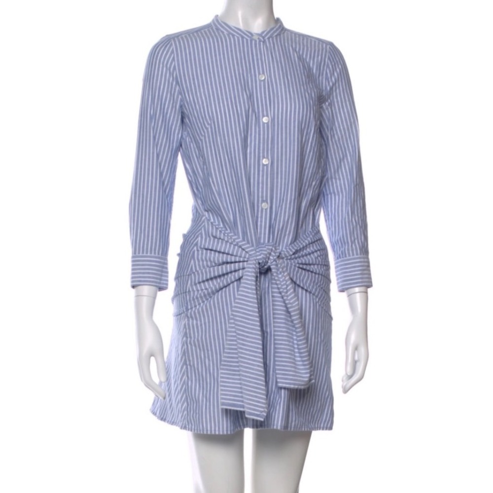 Veronica Beard Blue Button Down Stripe Tie Front Mini Dress Work Preppy Size 6